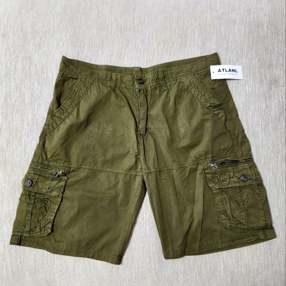 Atanl Army Olive Green Cargo Pocket 100% Cotton Men Shorts Size 2XL NWT